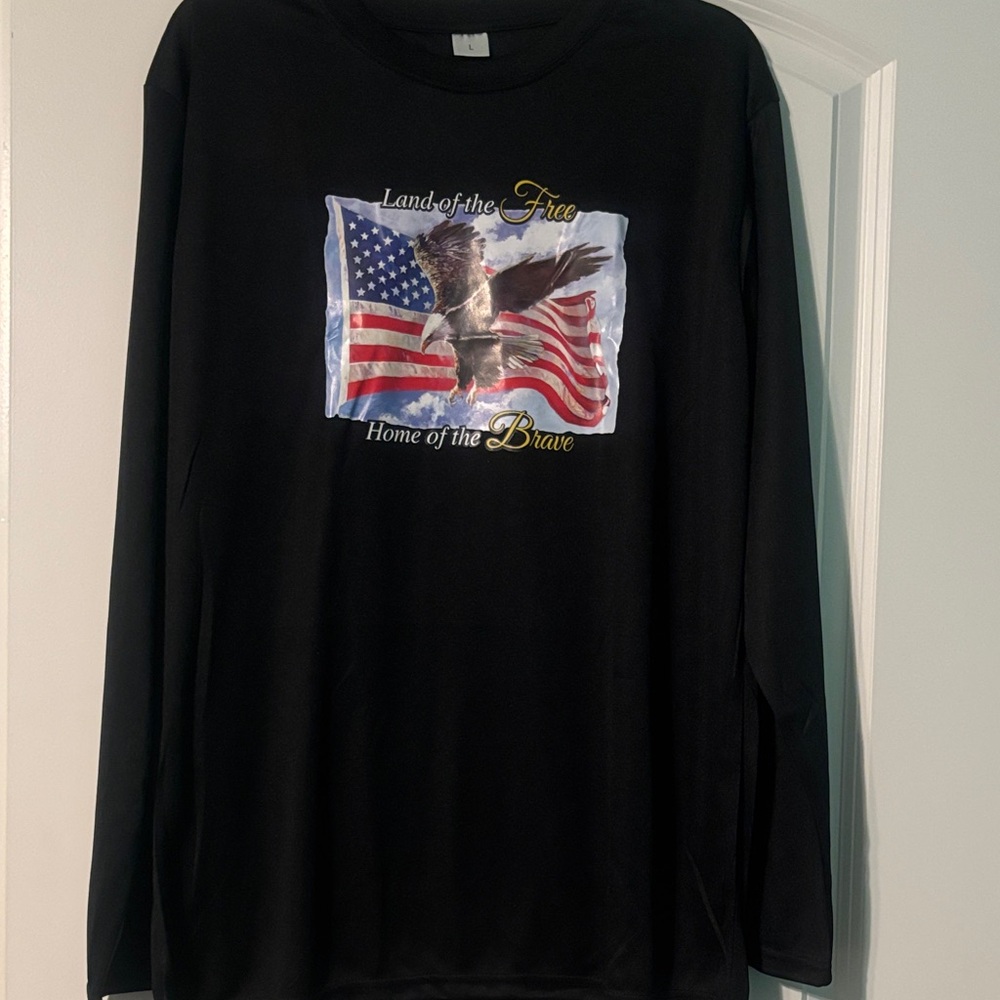 Black Long Sleeve Men's Dry-fit Tee with Patriotic Design